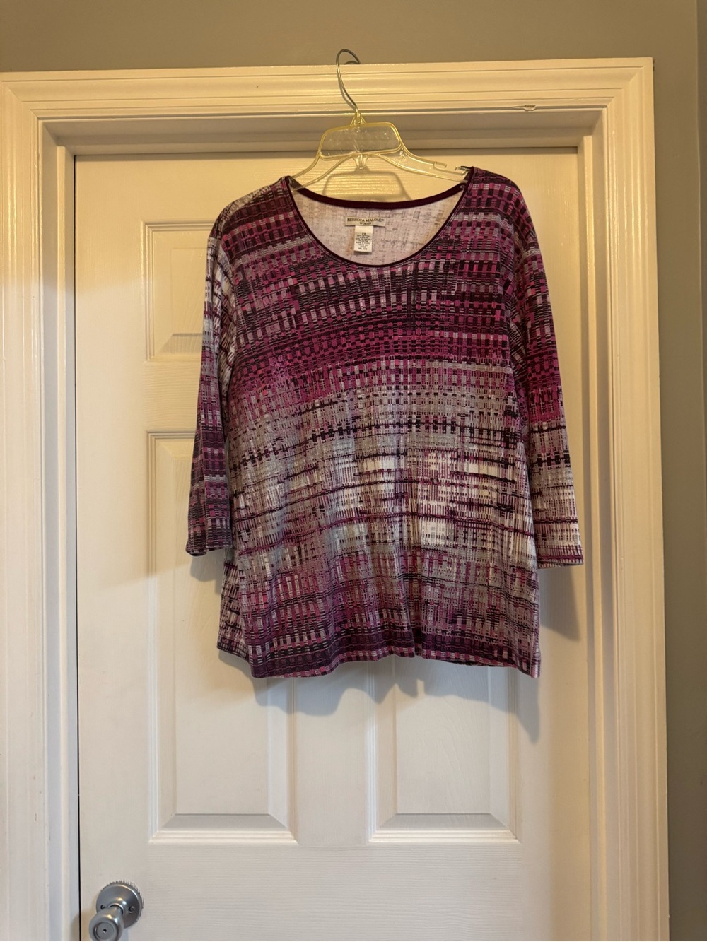 Rebecca Malone Multi-Tone Purple Patterned Scoop Neck Top
